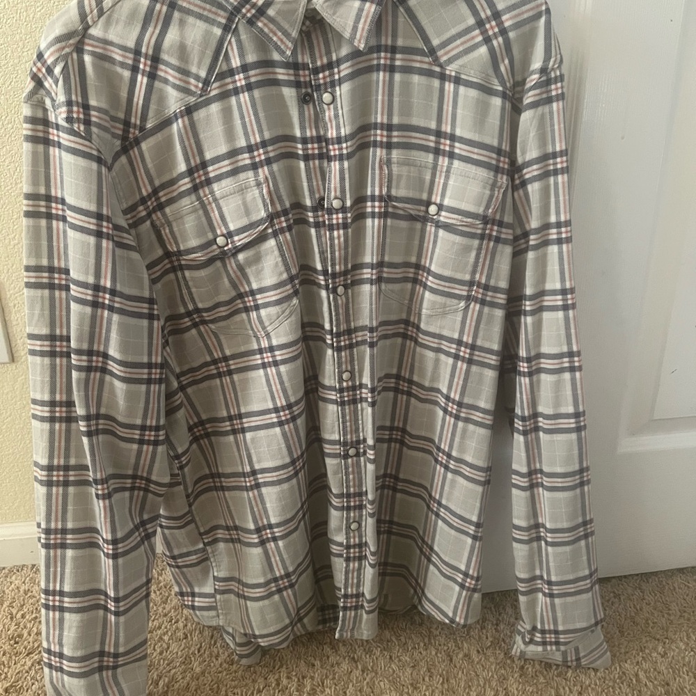Lucky Brand Men's Gray and Blue Plaid Shirt
